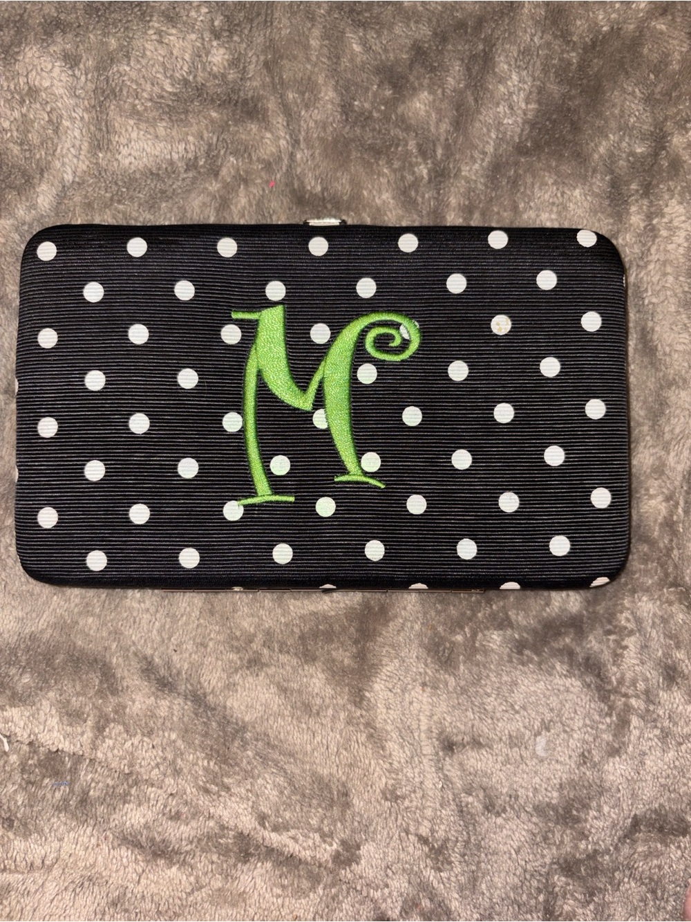 Monogrammed Polka Dot Wallet - Black with Green Initial